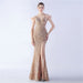 Color-Gold-Craft Order Ostrich Feather High Density Sequined Long Evening Dress-Fancey Boutique