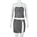 Color-Gray-Slim Fit Wrapped Chest Sheath Split Faux Leather Skirt Set Women Clothing-Fancey Boutique