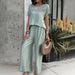 Women Clothing Spring Summer Casual Solid Color Short Sleeve Trousers Suit-Green-Fancey Boutique