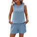 Summer Women Twisted Sleeveless Vest Shorts Striped Two Piece Suit-Skyblue-Fancey Boutique