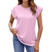 Spring Summer Solid Color Jacquard Loose Fitting round Neck Short Sleeve T shirt Top Women-Pink-Fancey Boutique