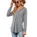 Color-Gray-Autumn Winter Solid Color V neck Button Hooded Loose Long Sleeves Sweater Women-Fancey Boutique