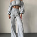 Color-Gray-Two Piece Women Summer Pure Cotton Champray Solid Color off Neck Short Sleeved Top High Waist Wide Leg Pants Casual Suit-Fancey Boutique