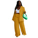 Color-Yellow-Spring Autumn Solid Color Long Suit Women Top Slim Fit Wide Legged Pants Suit-Fancey Boutique