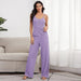 Color-Purple-Autumn Confinement Suspender Trousers Suit Knitted Waffle Pajamas Simple Comfortable Outdoor Women Homewear-Fancey Boutique