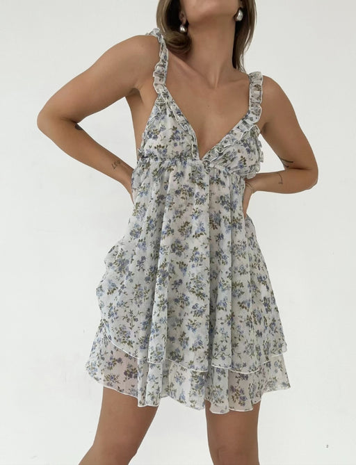 Spring Summer Floral A Hem Ruffled Lace Up Sexy Cami Dress-Multi-Fancey Boutique