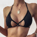Color-Black-Lace up Halterneck Women Bikini Top Sexy Solid Color Hollow Out Cutout Beach Swimsuit-Fancey Boutique