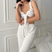 White Sexy Ruffle Sleeveless Cardigan Long Sleeve Pants Ladies Homewear Autumn Pajamas Suit-Fancey Boutique