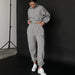 Color-Gray-Autumn All Match Long Sleeve Fleece Pullover Elastic Band Trousers Simple Sports Set-Fancey Boutique