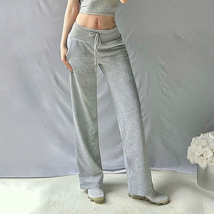 Street Casual Solid Color Tied Wide Waist Base Slim Fit Slim Fit Everyday Joker Trousers Women