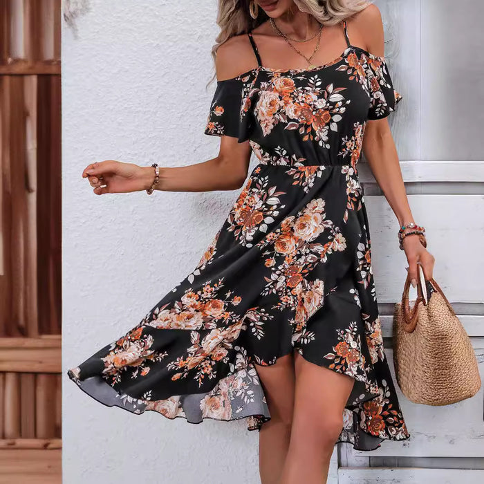 Women Clothing Summer Floral Print Slit Sling Dress-Fancey Boutique