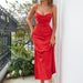 Color-Red-Summer Solid Color Sexy Satin Strap Dress Women Embellished Collar Satin Strap Dress-Fancey Boutique