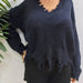 Color-purplish blue-Women Pullover Sweater plus Size Women Clothes Loose V neck Burrs Woven Top Casual Sweater-Fancey Boutique