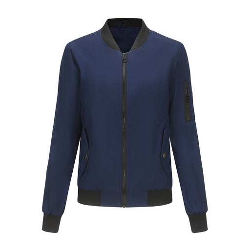 Color-Navy Blue-Spring Autumn Thin Flight Jacket Women Casual Long Sleeve Coat Women Loose Collared Varsity Jacket-Fancey Boutique