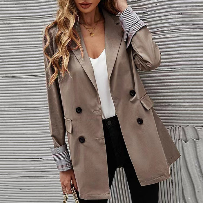 Color-Khaki-Autumn Winter Women Clothing Solid Color Polo Collar Button Slim Graceful Blazer-Fancey Boutique