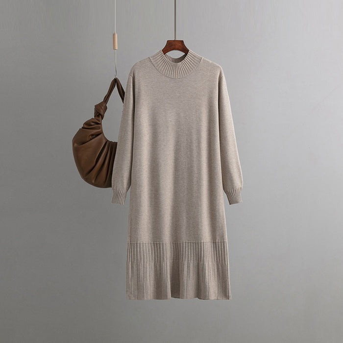 Color-Khaki-Autumn Winter With Coat Mid Length Base Knitting Dress Loose Slimming Half Turtleneck Sweater Dress-Fancey Boutique