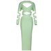 Color-Emerald Green-Socialite Low Cut Bandage CrissCross Cropped Outfit Hollow Out Cutout Long Slim Dress-Fancey Boutique
