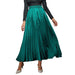 Color-Green-Autumn Winter Solid Color Satin Pleated Long Skirt Women Office High Waist Loose Skirt Women-Fancey Boutique