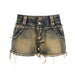 Color-Blue-Retro Do the Old Cowboy Shorts Design Frayed Stitching Casual Low Waist Shorts-Fancey Boutique
