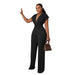 Color-Black-Low Cut Solid Color Waist Tight Women Jumpsuit-Fancey Boutique