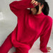 Color-Red Top-Autumn Winter Long Sleeve Loose Casual Sweater Knitted Top Trousers Set-Fancey Boutique