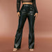 Color-Black-Fall Winter Casual Leather Pants High Waist Leather Straight Loose Slim Fit Wide Leg Pants-Fancey Boutique