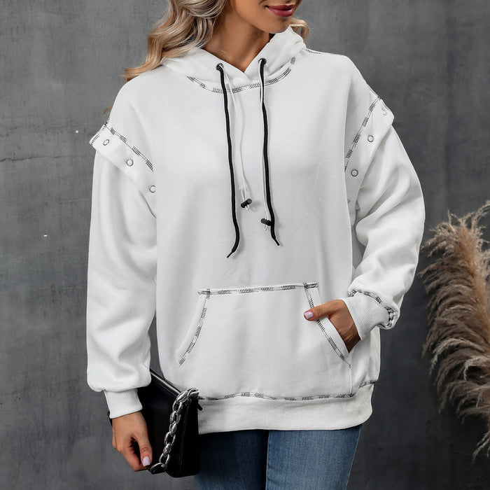 Color-White-Autumn Winter Women Clothing Hooded Sweater Raglan Sleeve Pullover Drawstring Long Sleeve Sweatshirt Tops Women-Fancey Boutique