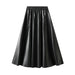 Color-Black-Retro Large Pocket Leather Skirt Women Autumn High Waist Slimming Large Hem Umbrella Skirt-Fancey Boutique