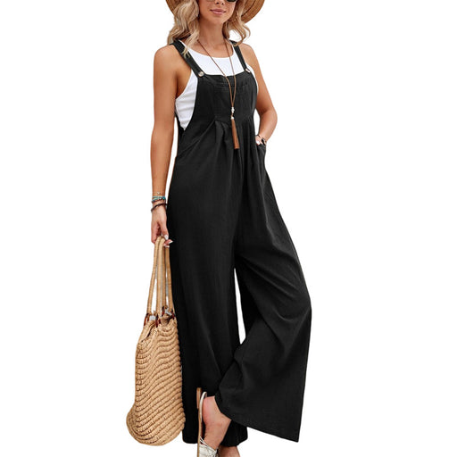 Color-Black-Women Clothing Popular Solid Color Casual Suspender Trousers-Fancey Boutique