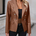 Color-Brown-Women Clothing Double Breasted Blazer Tops Faux Leather Motorcycle Leather Coat for Women-Fancey Boutique