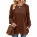 Color-Brown-Autumn Winter Solid Color round Neck Loose Casual Long Sleeve T shirt Top for Women-Fancey Boutique