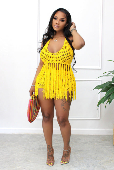 Color-Yellow-5-Women Clothing Sexy Mesh See through Knitted Hand Crochet Tassel Beach Suit-Fancey Boutique