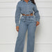 Color-Blue-Long Sleeved Trousers Denim Women Wear Two Piece Set-Fancey Boutique