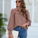 Color-Pink-Women Clothing Spring Autumn Chiffon Shirt Women Shirt Pleated Long Sleeved Top Women-Fancey Boutique