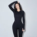 Color-Black-Autumn Winter Women round Neck Long Sleeve Sexy Slim Fit Zipper Solid Color Jumpsuit-Fancey Boutique