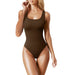 Color-Coffee-Summer Women U Neck Sleeveless Vest Tight Jumpsuit-Fancey Boutique