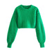 Color-Green-Puff Sleeve Short Women Autumn Winter Clothing Pullover Internet Celebrity Knitted Sweater-Fancey Boutique