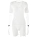 Popular Sexy Tight Jumpsuit Spring Summer Short Sleeve V Neck Patchwork Bottoming Shirt Women-White-Fancey Boutique
