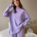 Color-Light Purple Top-Autumn Winter Long Sleeve Loose Casual Sweater Knitted Top Trousers Set-Fancey Boutique