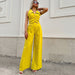 Color-Yellow-Suit Women Summer Sleeveless Short Vest Top with Loose Solid Color Trousers Suit-Fancey Boutique