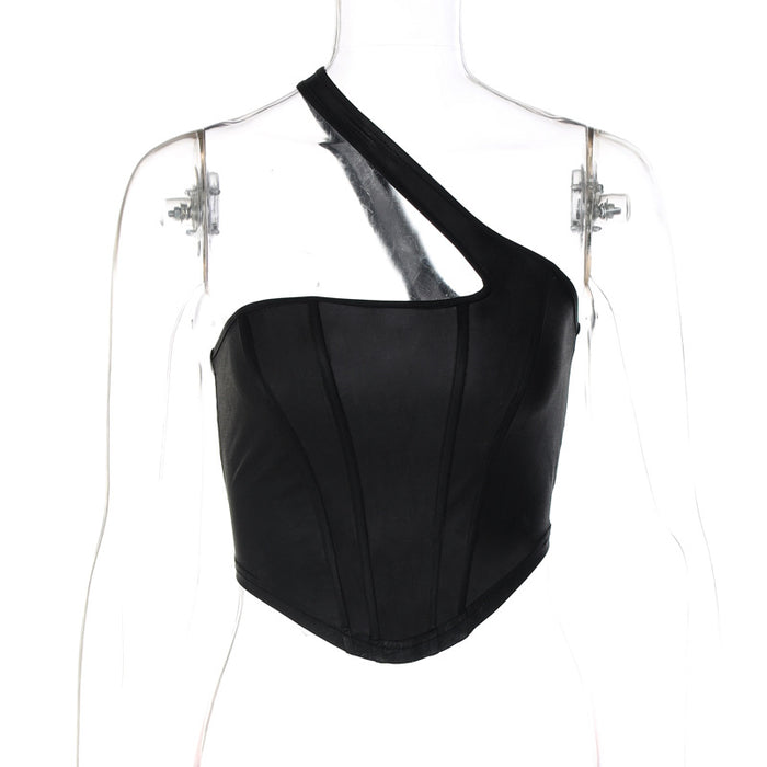 Color-Black-Summer Women Solid Color Shoulder Vest Boning Corset Slim Corset Women-Fancey Boutique