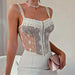 French Sexy Strap Lace Stitching See Through Vest-Fancey Boutique