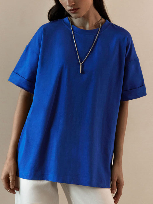 Summer Clothes T Shirt Women Cotton Basic Loose Top Soft T Shirt-Royal Blue-Fancey Boutique