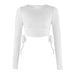 Color-Multi-3-Solid Color Drawstring round Neck Long Sleeve Cropped T-shirt Street Tide Brand Thread Top-Fancey Boutique