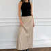 Imitation Acetate Satin Khaki A Swing High Waist Casual Skirt Autumn Long Skirt for Women-Fancey Boutique