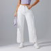 High Waist Raw Hem Straight White Jeans Spring Casual Office Loose Slimming Fashionable Design Pants-Fancey Boutique