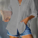 Color-Gray-Women Shirt Solid Color Casual Loose Breasted Shirt Women Clothing-Fancey Boutique