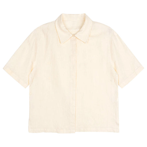 Texture Pure Linen Shirt Women French Minority Office All Matching Collared Short Sleeve Top-Rice Apricot-Fancey Boutique