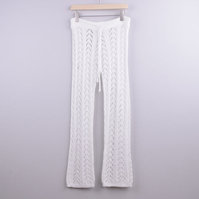 Color-White-Arrival Hollow Out Hollow Out Cutout out Hand Crochet Loose Wide Trousers Vacation Beach Pants Trousers-Fancey Boutique