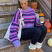 Autumn Winter Striped Sweater Sweater round Neck Long Sleeve Loose Casual Pullover Sweater Top-Purple-Fancey Boutique